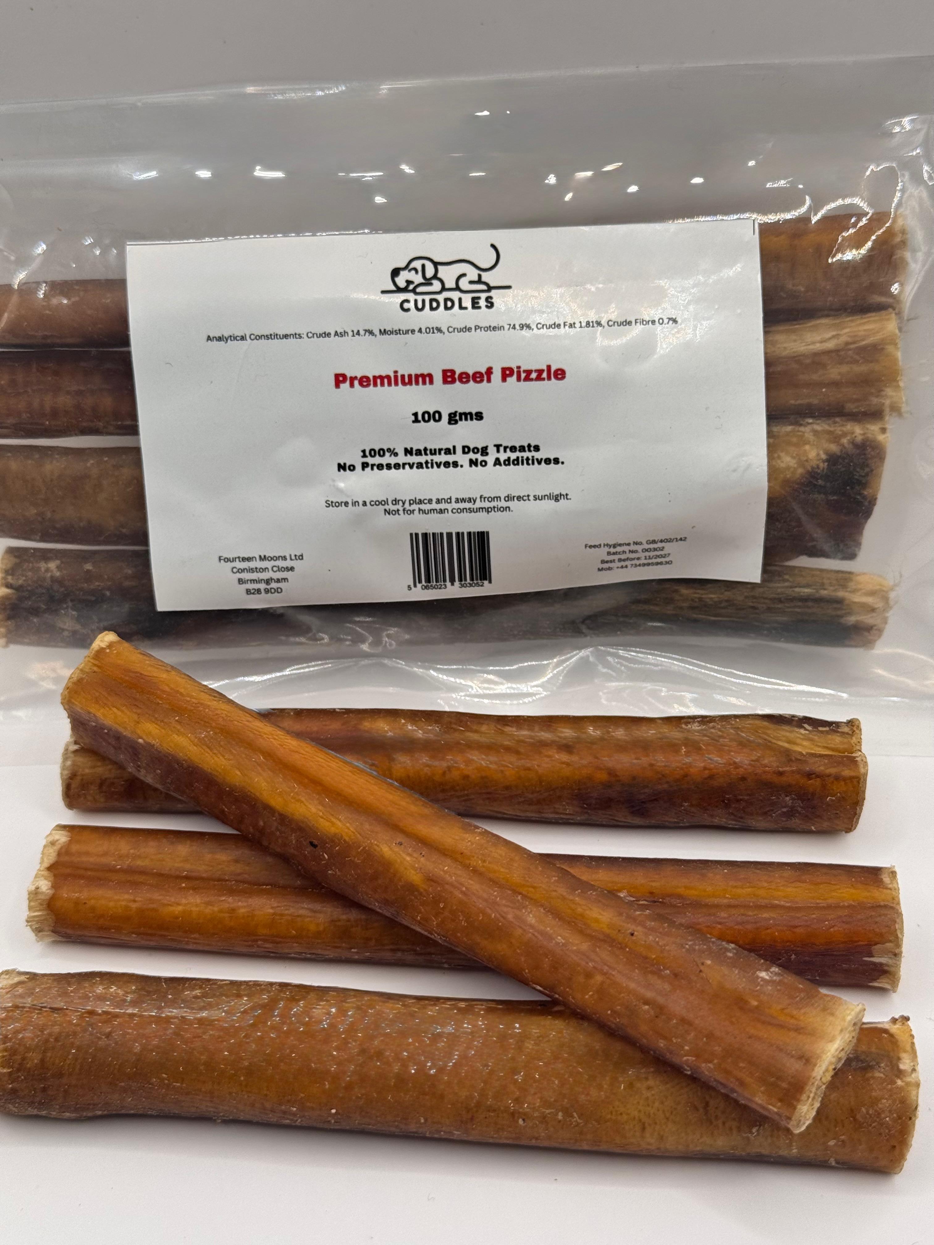 THICK 15 cms ie 6 inches long Beef Buffalo Pizzle (4-5 in each pack) Natural Dog Treats Dental Chews