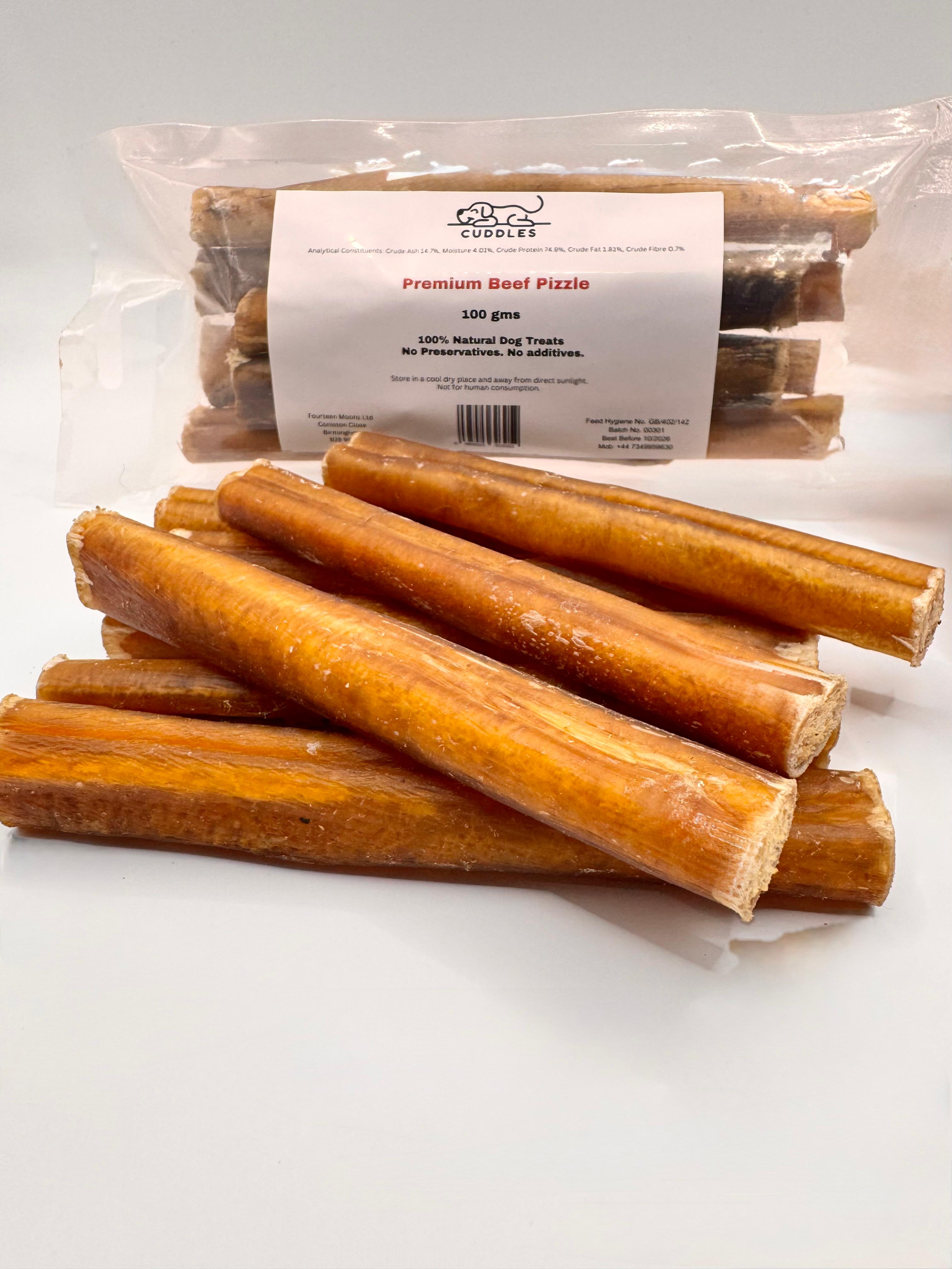 THICK 15 cms ie 6 inches long Beef Buffalo Pizzle (4-5 in each pack) Natural Dog Treats Dental Chews