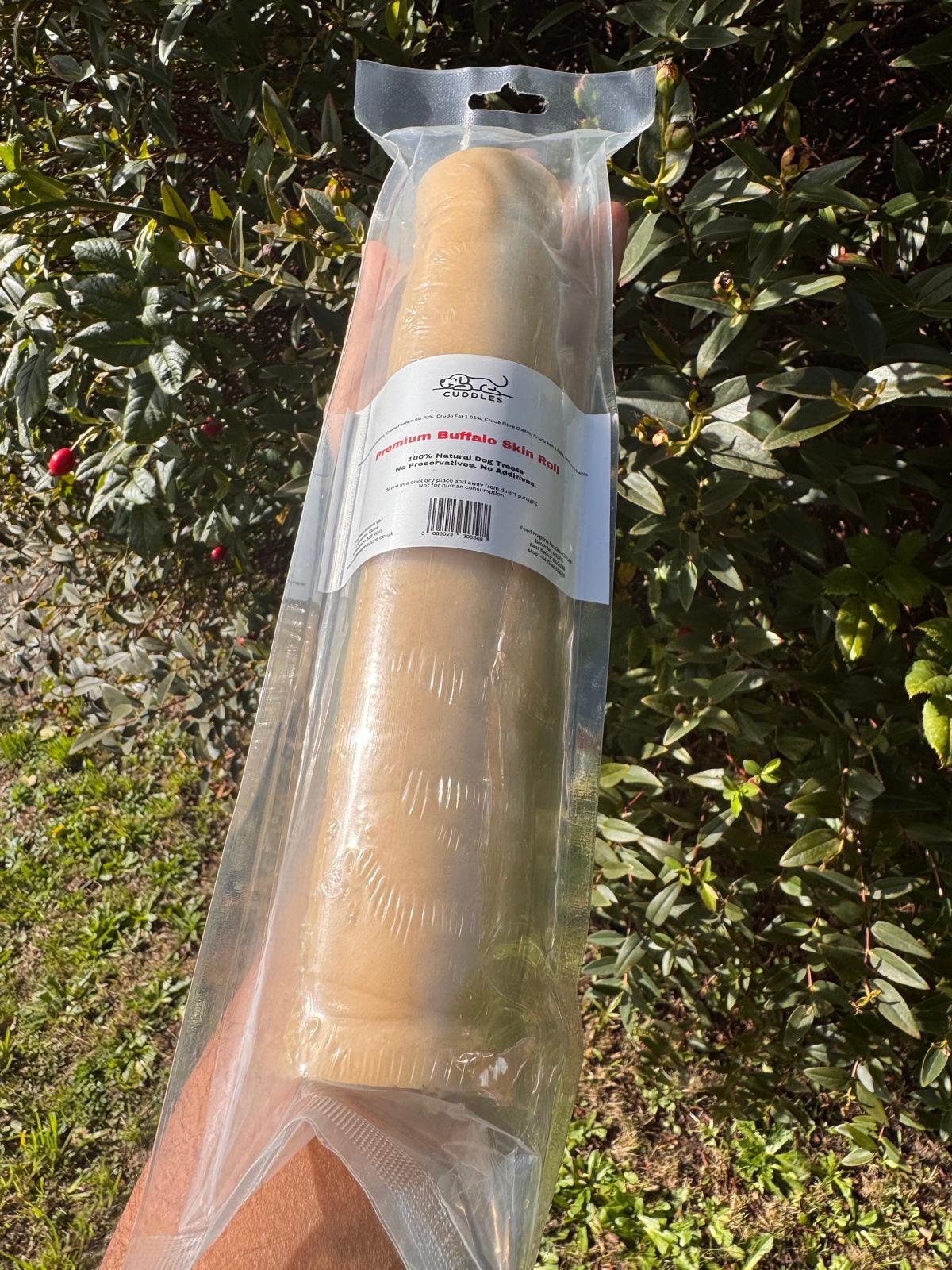 XL Large Buffalo Beef Skin Roll (300 gms - 400 gms) 100% Natural Dog Treat Chew - High Protein, Dental Health, Long Lasting, Single Ingredient, Grain Free