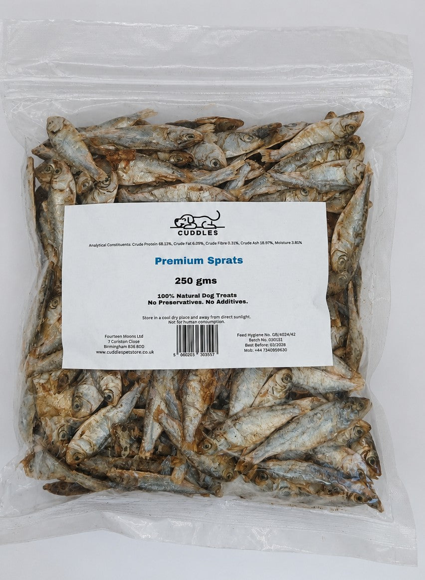 PREMIUM DRIED SPRATS for Puppy, Dogs, Kittens and Cats Snack - 100% Natural Treat Chew with High Protein, Omega 3, Grain Free, Hypoallergenic