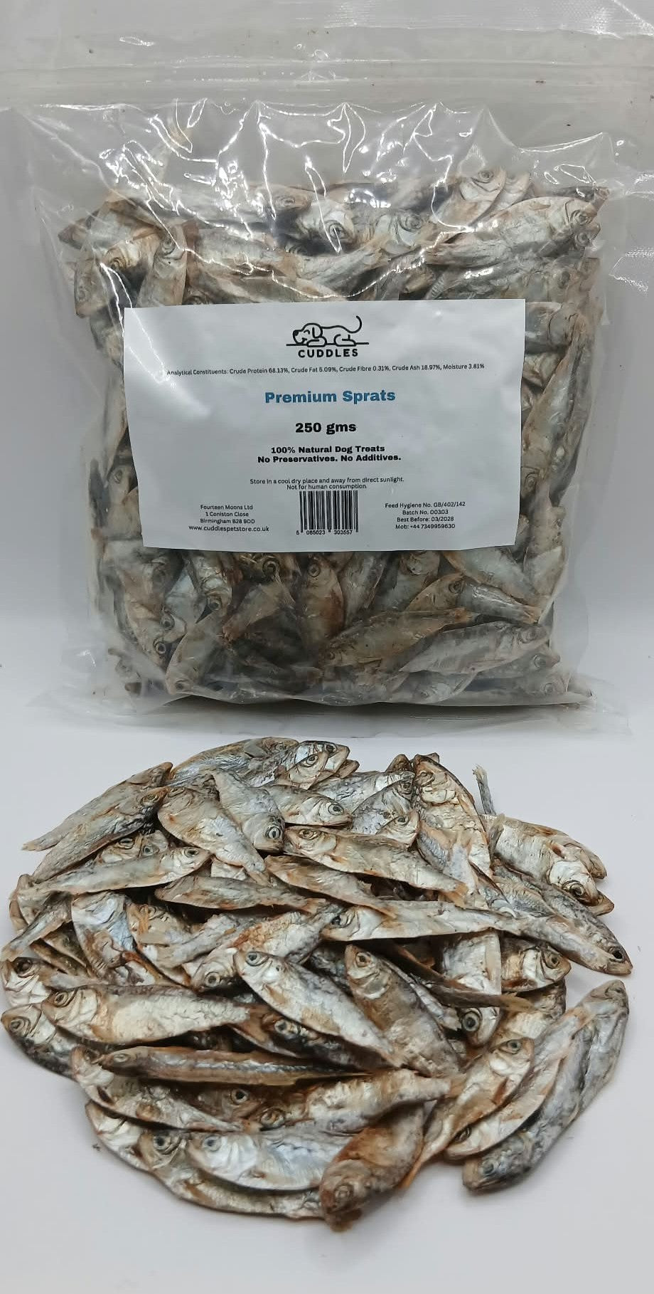 PREMIUM DRIED SPRATS for Puppy, Dogs, Kittens and Cats Snack - 100% Natural Treat Chew with High Protein, Omega 3, Grain Free, Hypoallergenic